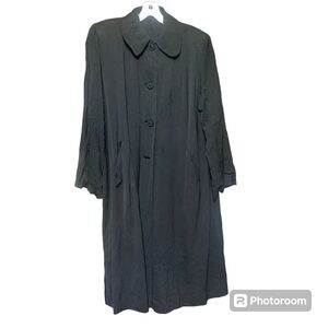 Botany Brand Vintage Long Button Front Black 100% Virgin Wool Jacket Coat